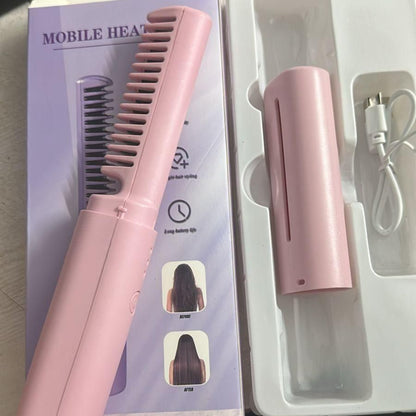 Meneflix Portable Mini Hair Straightener Cordless Rechargeable Mini Adjustable Hair Straightener Hot Comb